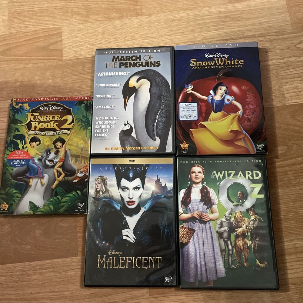 Disney Family Kids DVD Movie Lot Bundle of 5 - Wizard of Oz Snow White